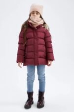 Kız Çocuk Kapüşonlu Suni Kürklü Mont - Görsel 5