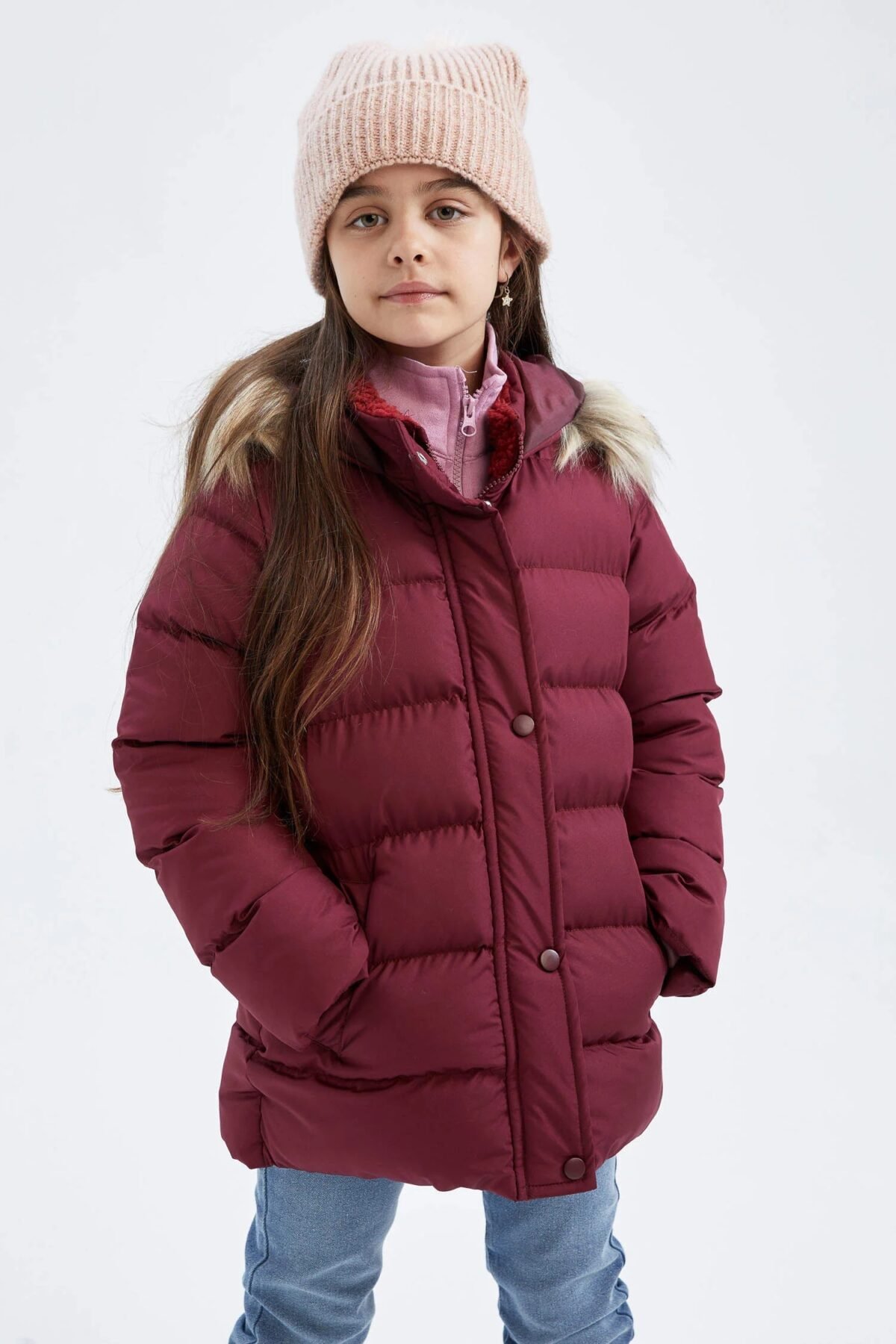Kız Çocuk Kapüşonlu Suni Kürklü Mont - Görsel 6