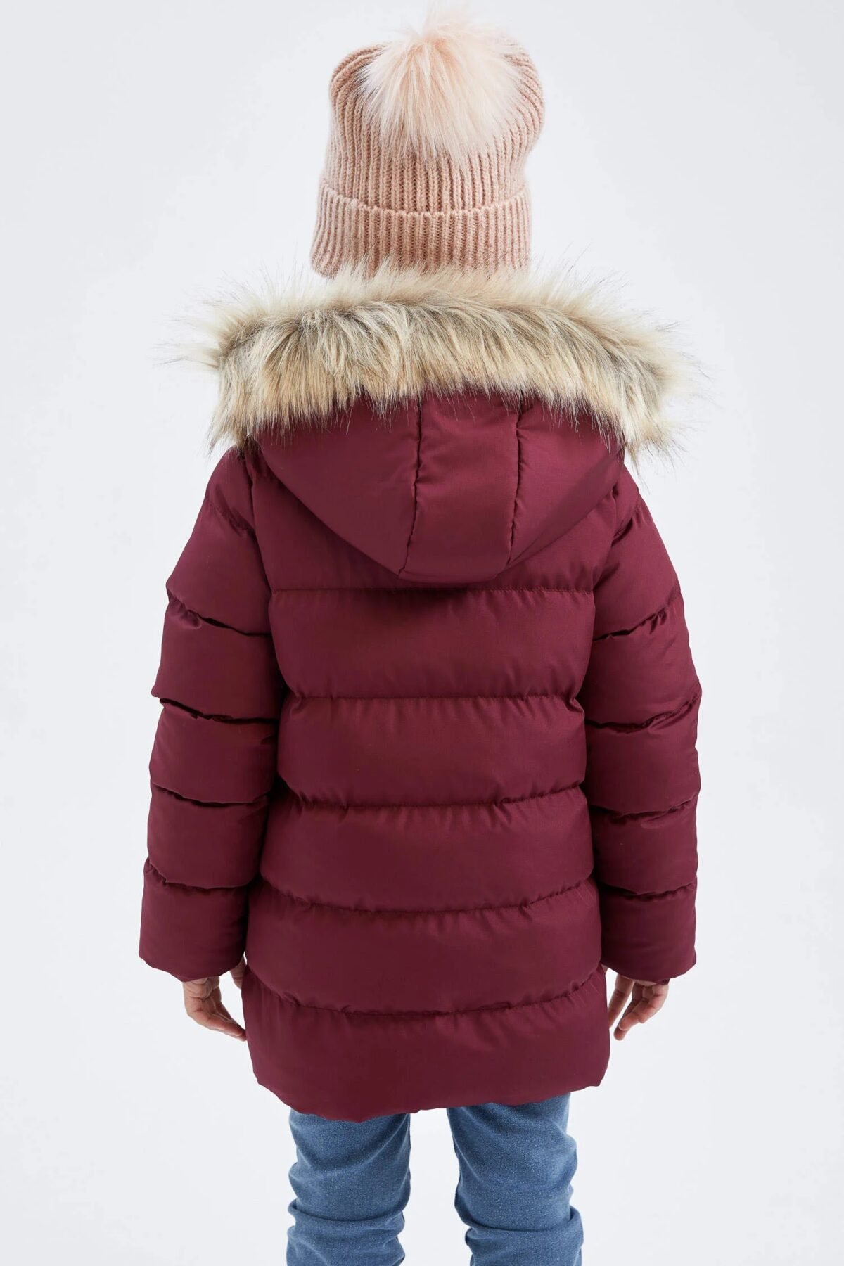 Kız Çocuk Kapüşonlu Suni Kürklü Mont - Görsel 8