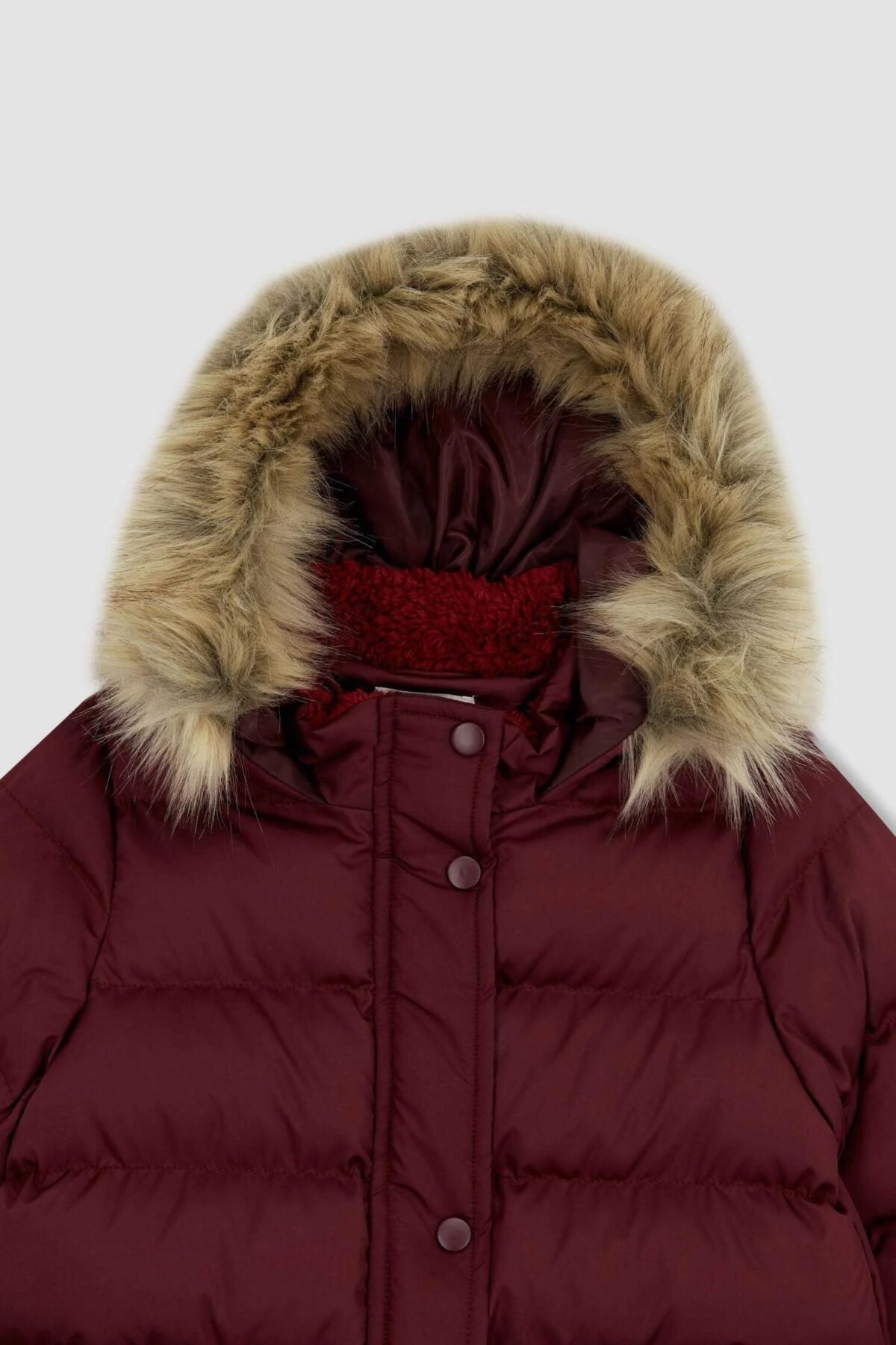 Kız Çocuk Kapüşonlu Suni Kürklü Mont - Görsel 3