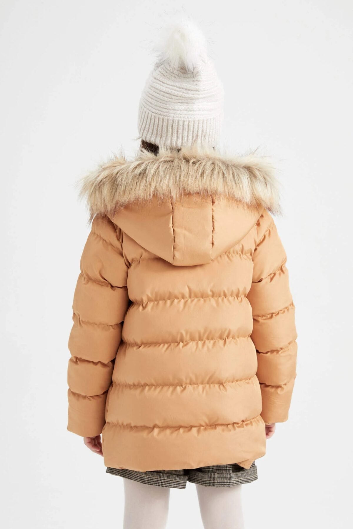 Kız Çocuk Kapüşonlu Suni Kürklü Mont - Görsel 6