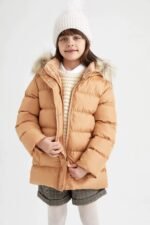 Kız Çocuk Kapüşonlu Suni Kürklü Mont - Görsel 8