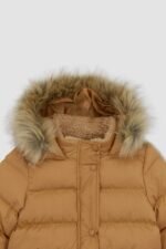 Kız Çocuk Kapüşonlu Suni Kürklü Mont - Görsel 3