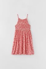 Kız Çocuk Çiçek Desenli Askılı Elbise