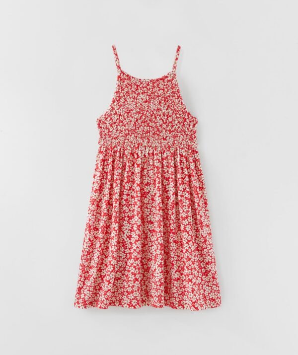 Kız Çocuk Çiçek Desenli Askılı Elbise