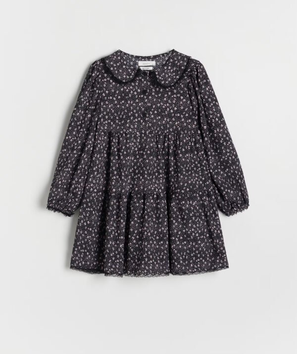 Kız Çocuk Çiçek Desenli Yakalı Elbise