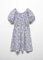 Kız Çocuk Çiçek Desenli Yırtmaçlı Elbise