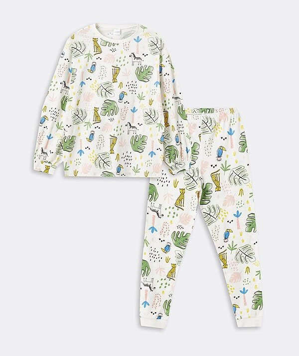 Kız Çocuk Yaprak Desenli Pijama Takımı