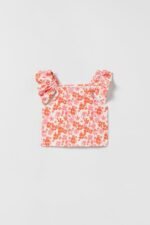 Kız Çocuk Çiçek Desenli Askılı T-Shirt