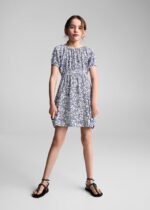 Kız Çocuk Çiçek Desenli Yırtmaçlı Elbise - Görsel 2