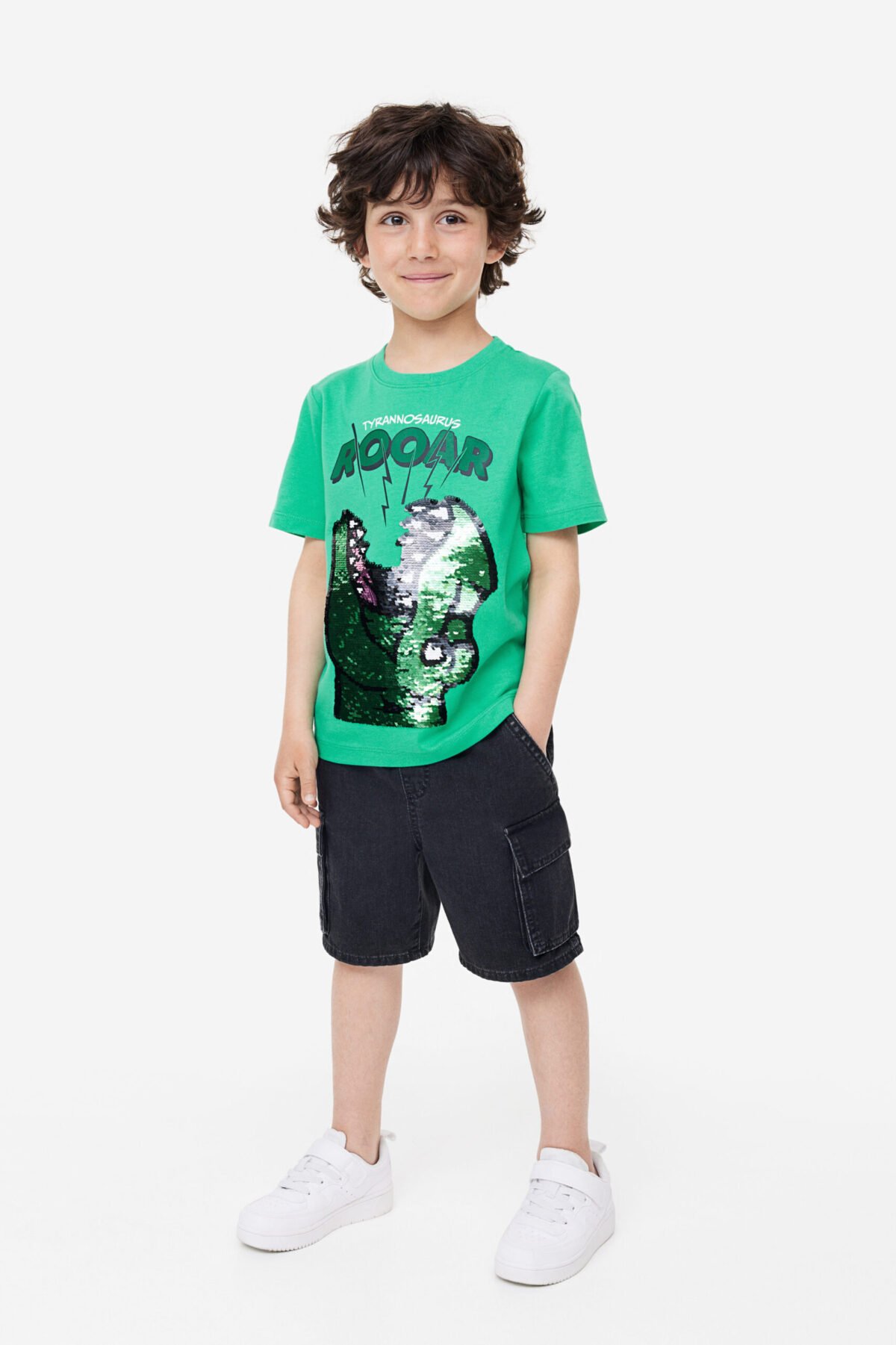 Erkek Çocuk Dinozor Desenli Pullu T-Shirt - Görsel 3
