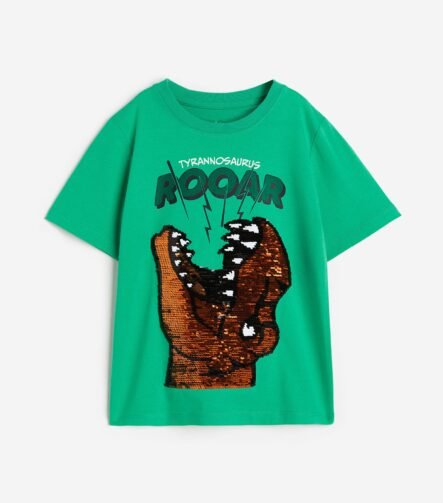 Erkek Çocuk Dinozor Desenli Pullu T-Shirt