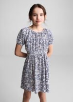 Kız Çocuk Çiçek Desenli Yırtmaçlı Elbise - Görsel 3