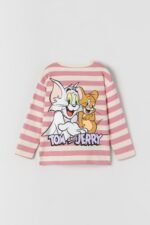 Kız Çocuk Çizgili Sırt Baskılı T-Shirt - Görsel 3