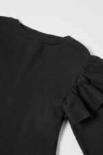 Kız Çocuk Siyah Fitilli T-Shirt - Görsel 2