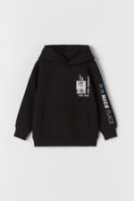 Erkek Çocuk Baskılı Kapüşonlu Sweatshirt