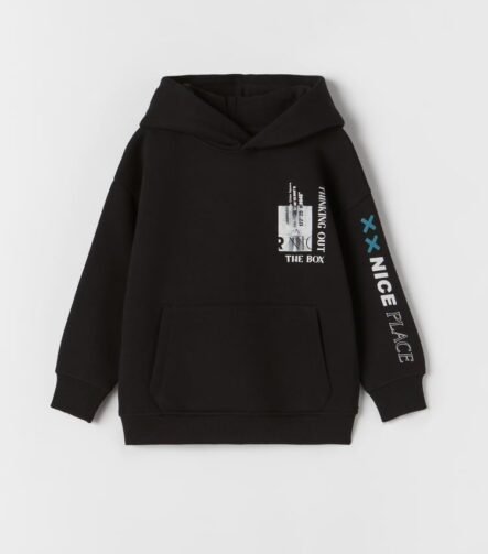 Erkek Çocuk Baskılı Kapüşonlu Sweatshirt
