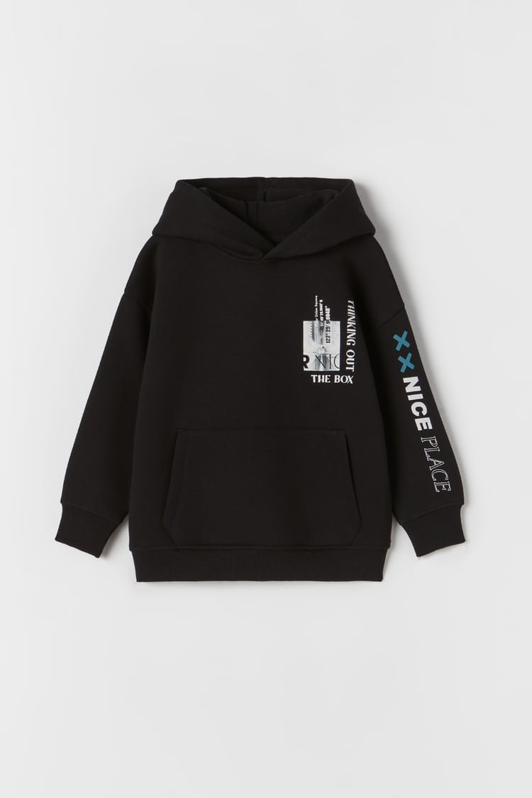 Erkek Çocuk Baskılı Kapüşonlu Sweatshirt