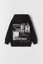 Erkek Çocuk Baskılı Kapüşonlu Sweatshirt - Görsel 3