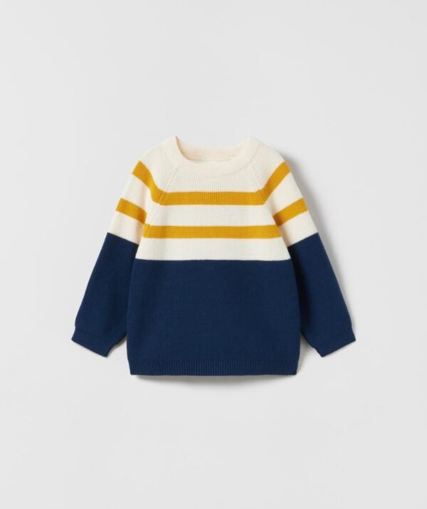 Erkek Bebek Pamuklu Çizgili Triko Kazak