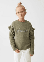 Kız Çocuk Sloganlı Nakışlı Kazak - Görsel 2