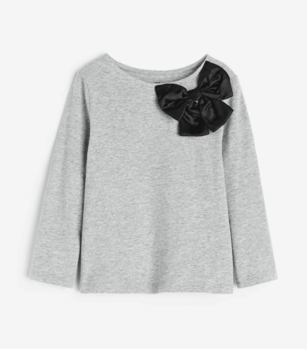 Kız Çocuk Fiyonklu Gri T-Shirt