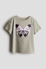 Kız Çocuk Kebelekli Pullu T-Shirt