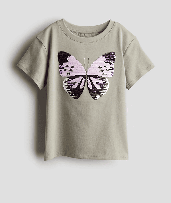 Kız Çocuk Kebelekli Pullu T-Shirt