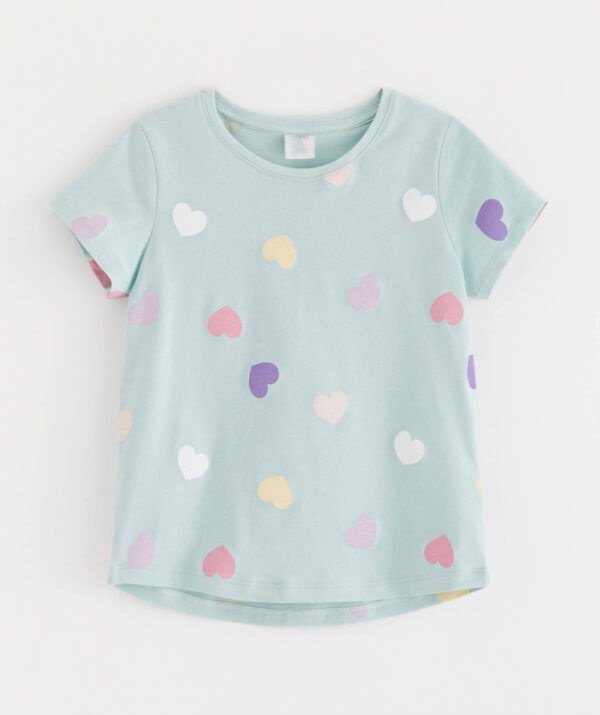 Kız Çocuk Kalp Desenli Baskılı T-Shirt