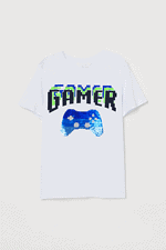 Erkek Çocuk Gamer Yazılı Pullu T-Shirt