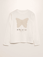 Kız Çocuk Kelebek Nakışlı İnce Uzun Kollu T-Shirt
