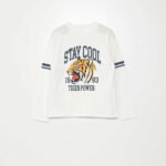 Erkek Çocuk Tiger Baskılı İnce Uzun Kollu T-Shirt