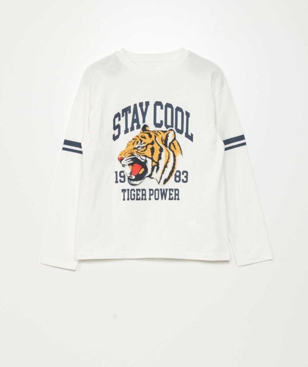 Erkek Çocuk Tiger Baskılı İnce Uzun Kollu T-Shirt