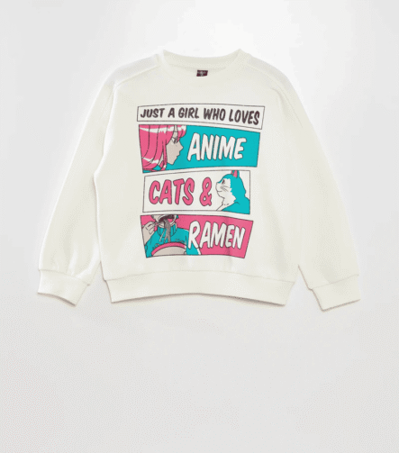 Kız Çocuk Anime Baskılı Sweatshirt