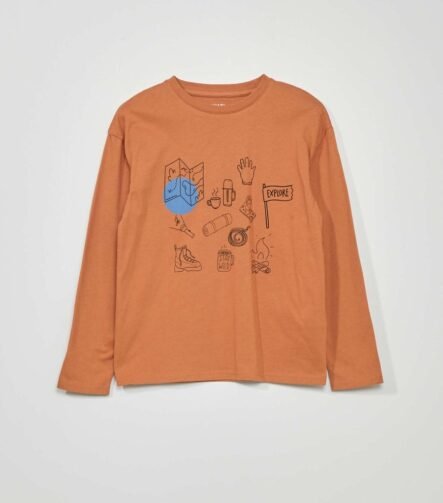 Erkek Çocuk Kahverengi Baskılı T-Shirt