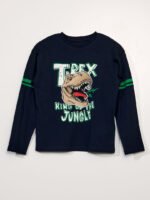 Erkek Çocuk Trex Baskılı İnce Uzun Kollu T-Shirt