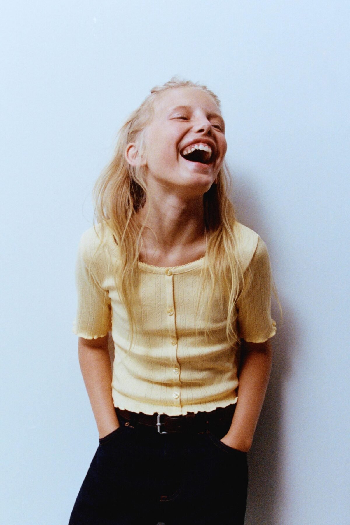 Kız Çocuk Düğme Detaylı Triko T-Shirt - Görsel 2