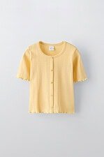 Kız Çocuk Düğme Detaylı Triko T-Shirt