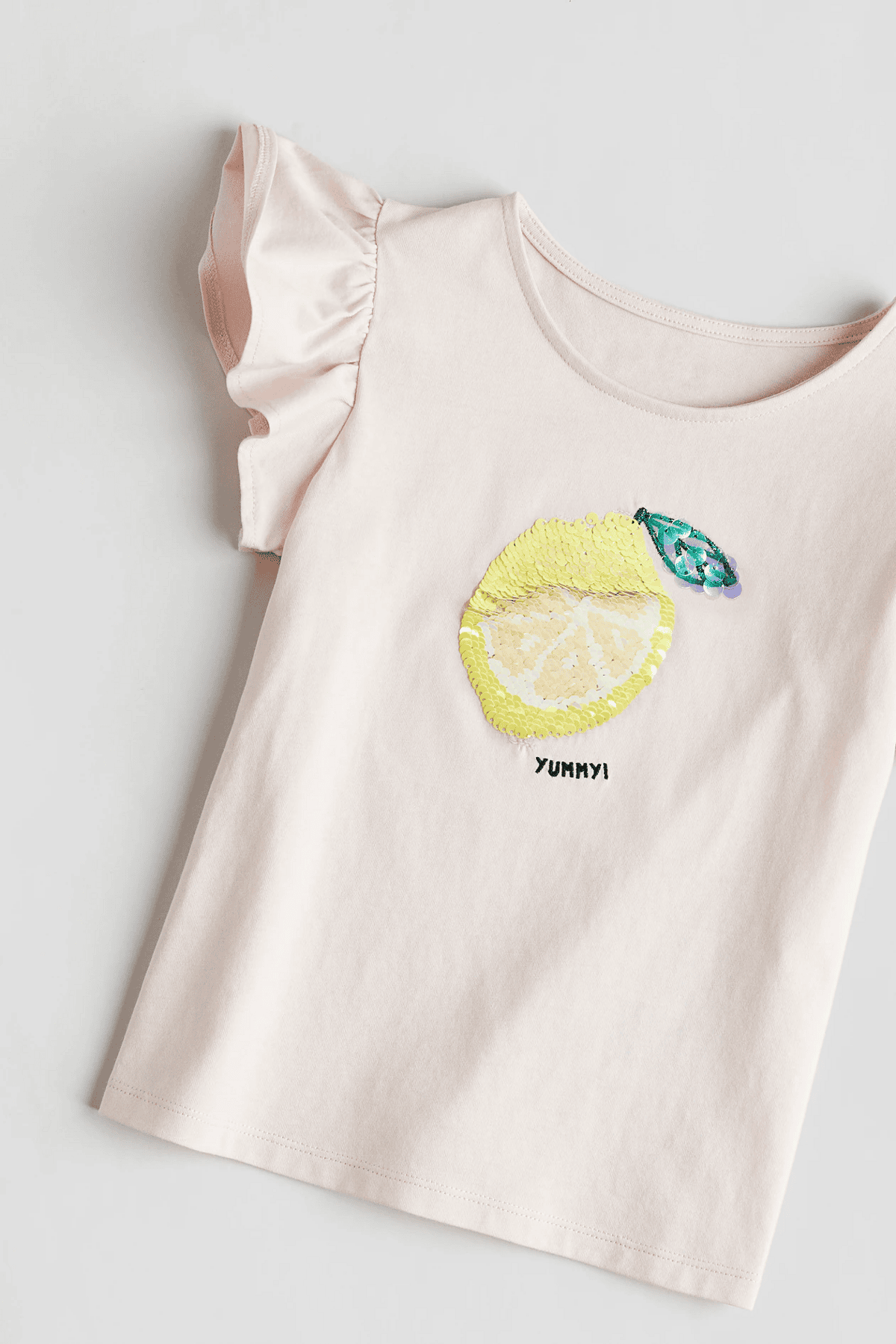 Kız Çocuk İşlemeli Limon T-Shirt