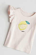Kız Çocuk İşlemeli Limon T-Shirt