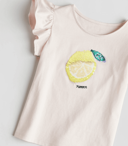 Kız Çocuk İşlemeli Limon T-Shirt