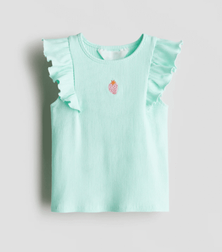 Kız Çocuk Çilek Desenli Fitilli T-Shirt