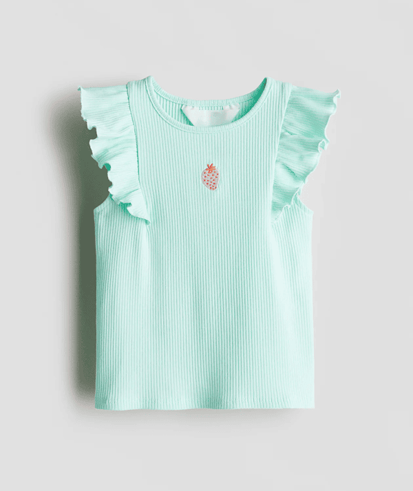 Kız Çocuk Çilek Desenli Fitilli T-Shirt