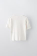 Kız Çocuk Düğme Detaylı Triko T-Shirt - Görsel 3