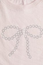 Kız Çocuk Taşlı Fiyonk Desenli T-Shirt - Görsel 2