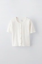 Kız Çocuk Düğme Detaylı Triko T-Shirt