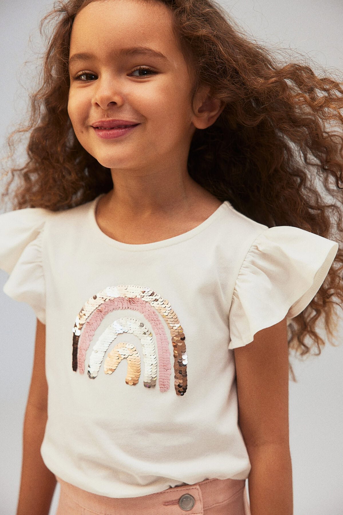 Kız Çocuk İşlemeli Gökkuşağı T-Shirt - Görsel 3