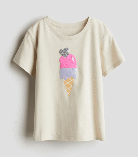 Kız Çocuk İşlemeli Dondurma T-Shirt