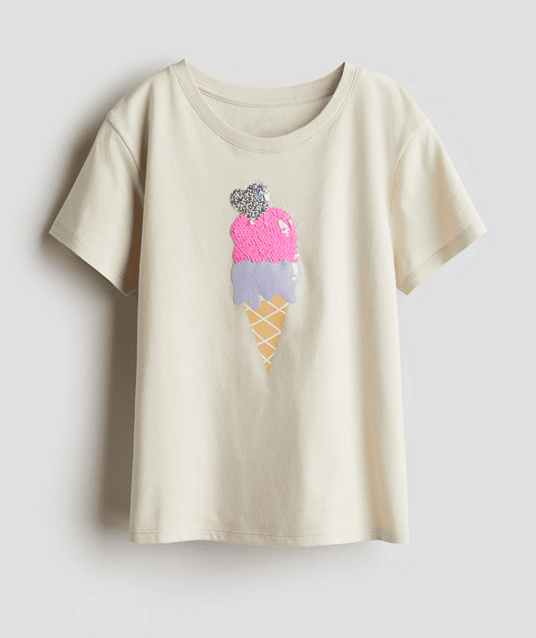 Kız Çocuk İşlemeli Dondurma T-Shirt