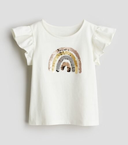 Kız Çocuk İşlemeli Gökkuşağı T-Shirt